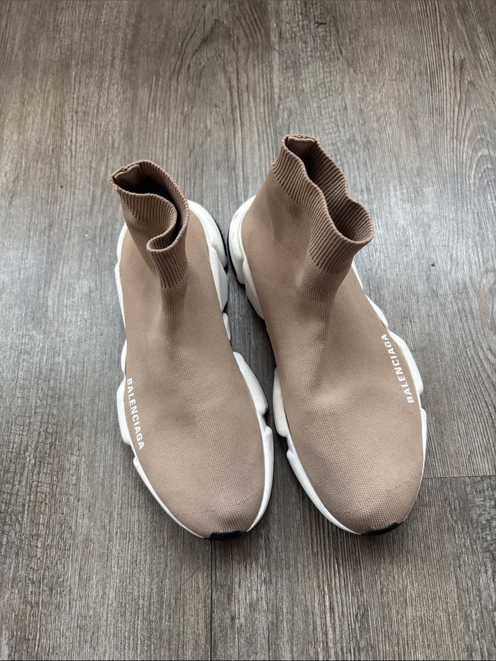 Balenciaga Taupe Knit Sock Sneakers with White Sole